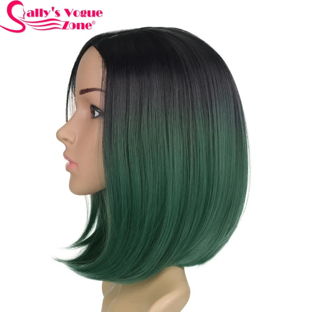 Sallyhair средняя часть 12 дюймов высокая температура Волокно синтетический короткий Омбре черный цвет красного вина прямой боб парик для женщин
