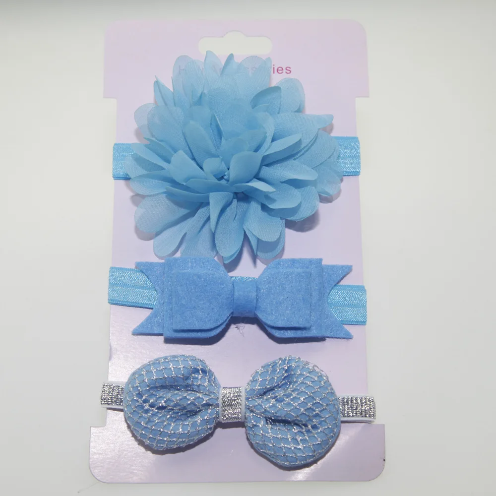 Blue Аксессуары для волос для маленьких девочек; 3 шт.; детская эластичная повязка на голову с цветочным рисунком; повязка на голову с бантом для девочек; эластичные повязки; головной убор; Набор для волос - Цвет: Blue