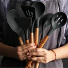 Распродажа, 8 видов, черная силиконовая деревянная лопатка, термостойкая ложка для супа, антипригарная специальная деталь для кухонных принадлежностей 10100C