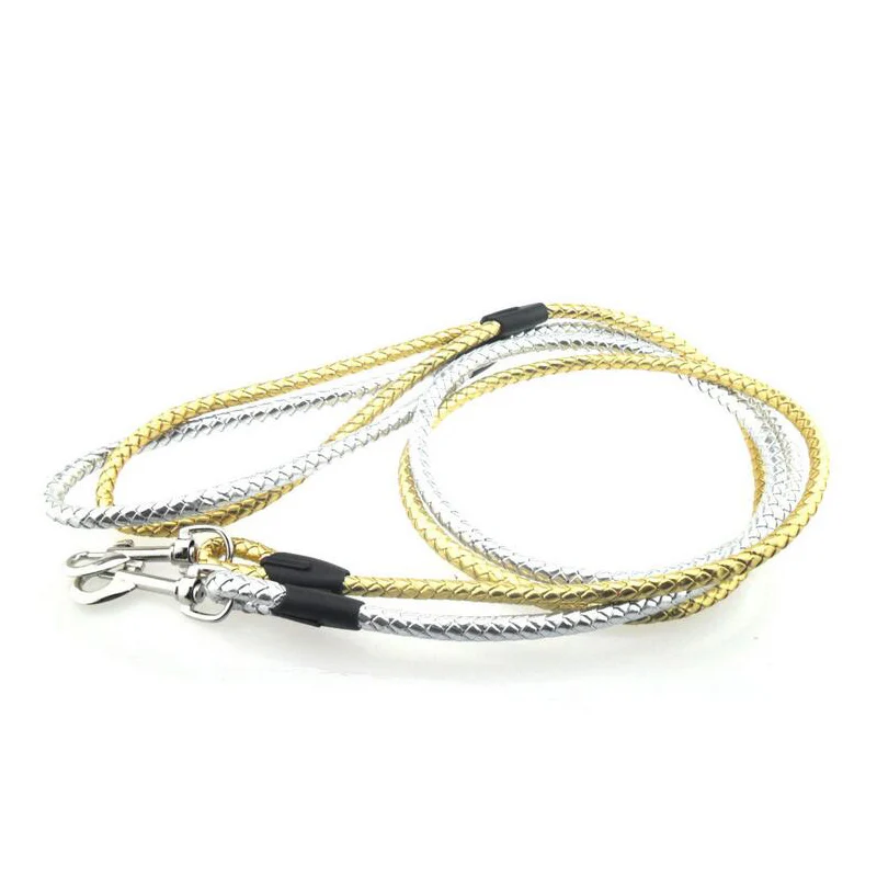 Поводок для собак из ПУ кожи золотистого цвета 120 см прочная безопасная цепь