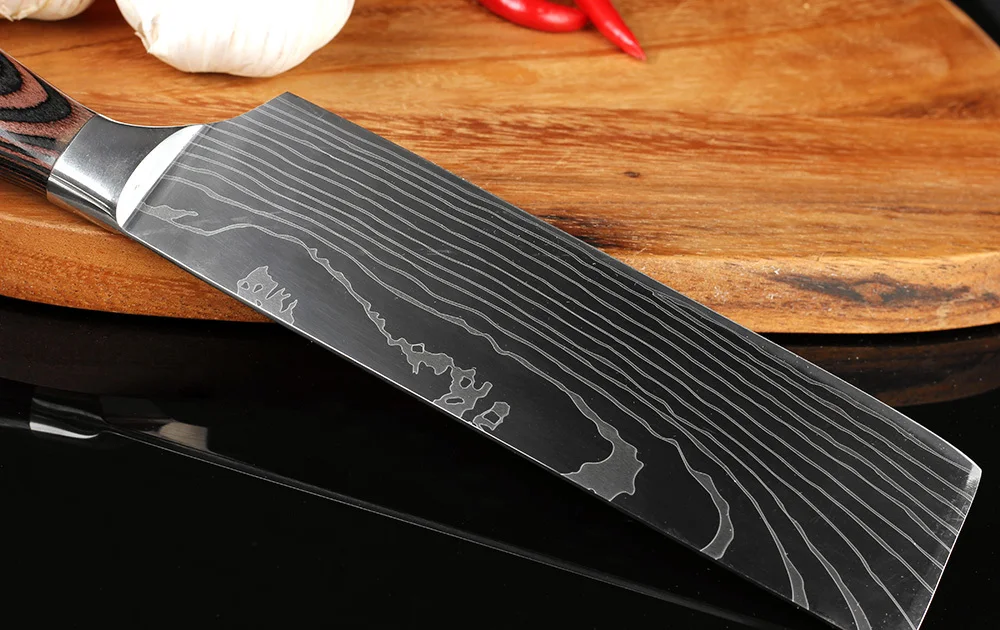 New Style 7''Japan Chef Knife Stainless Steel Imitate Damascus Pattern Kitchen Utility Vegetable | Дом и сад