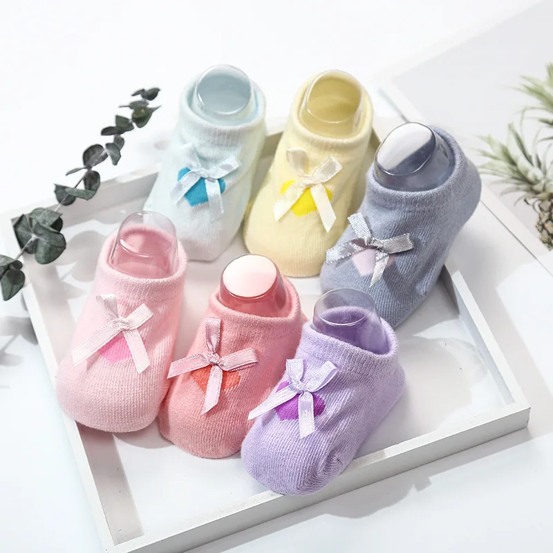 AiKway-Calcetines de algod&oacute;n para beb&eacute; y ni&ntilde;a, medias de encaje con lazo de dibujos animados, antideslizantes, 3 par/lote-1