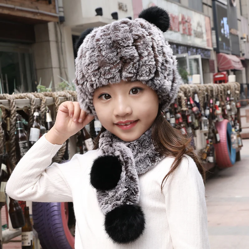 Sheernuo/детский шарф из меха кролика Рекс меховая шапка зимняя теплая плотная с