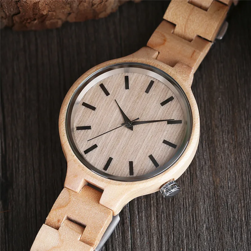 

High Quality Minimalism Elegant Ladies Quartz Wristwatch Hand-made Full Wooden Bamboo Simplel Small Watchband Wood Watch Female