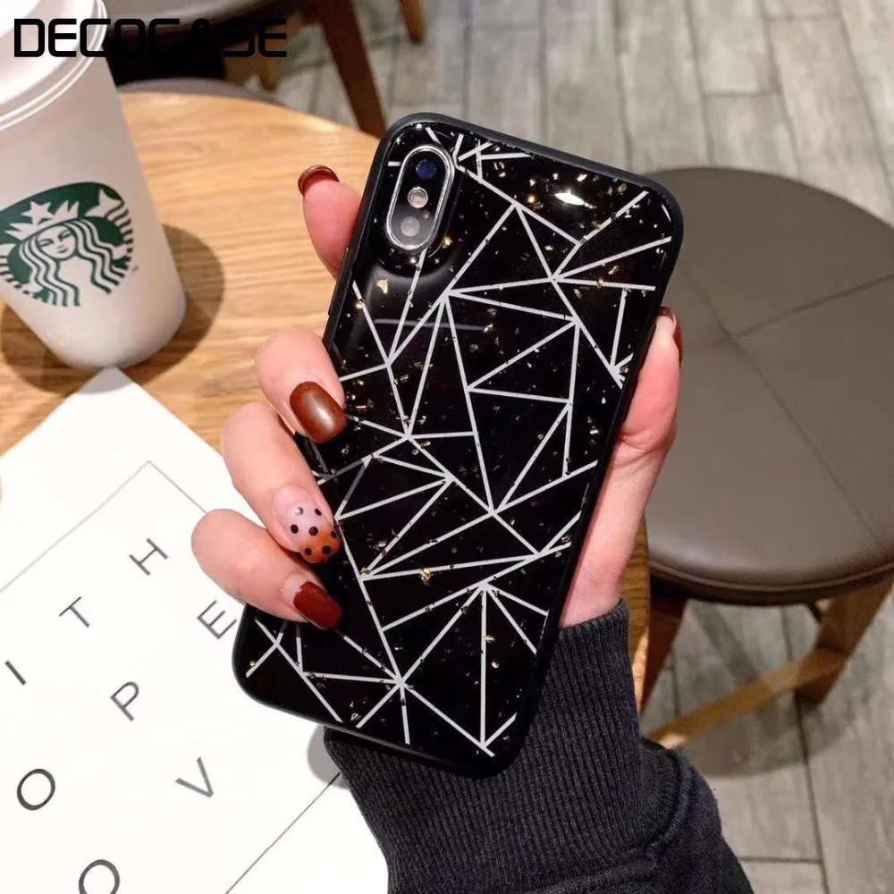 DECOCASE Fashion Gold Foil Geometric Drop Glue Women Black White Phone Cases for iPhone 7 8 Plus 6 6S X XR XS Max Covers Gifts |