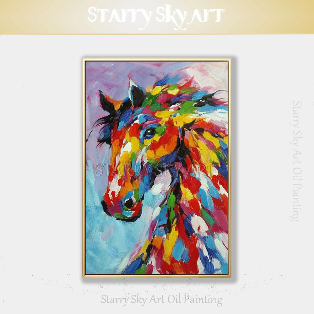 

Artist Hand-painted High Quality Horse Oil Painting on Canvas Knife Painting Handmade Colorful Animal Acrylic Horse Painting