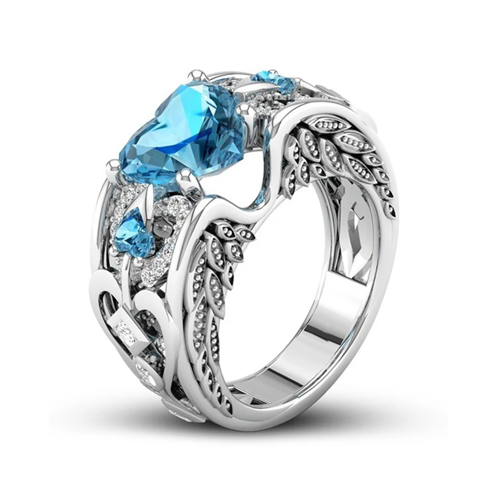 Свадебное обручальное кольцо в форме сердца с натуральным камнем рождения