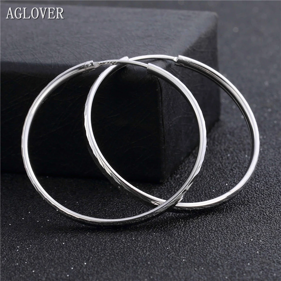 AGLOVER, серебро 925, ювелирное изделие, 925 пробы, серебро, классика, люкс класс, тренд, Ромб, круг, шарм, 37 мм, серьги-кольца для женщин, подарок