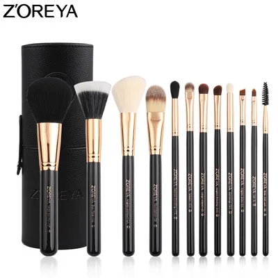 Updated black model ZOREYA, брендовые кисти для макияжа, 12 шт., Профессиональный набор кистей для макияжа с цилиндром, высокое качество, обновленный косметический инструмент для макияжа - Handle Color: Updated black model