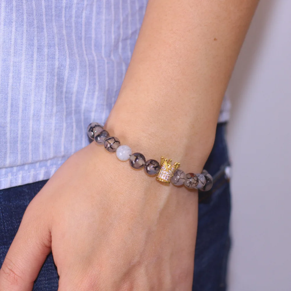 Мужской/женский браслет из натурального камня с бусинами в виде дракона |