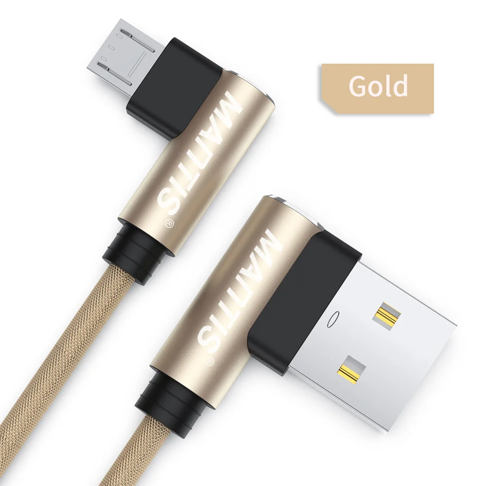 Micro USB кабель MANTIS 3 м 2 м 1 м 90 градусов нейлоновый кабель для синхронизации данных и быстрой зарядки для samsung huawei Xiaomi Oneplus Redmi - Color: Gold