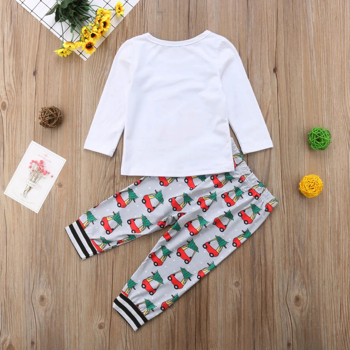 2pcs Christmas Clothes Sets Toddler Kids Baby Boy Girl Long Sleeve T-shirt Tops+Santa Trees Printed Pants Leggings Xmas Outfits | Детская