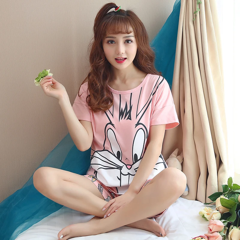 Летняя ночная рубашка короткие брюки и топы с коротким рукавом Женская хлопковая