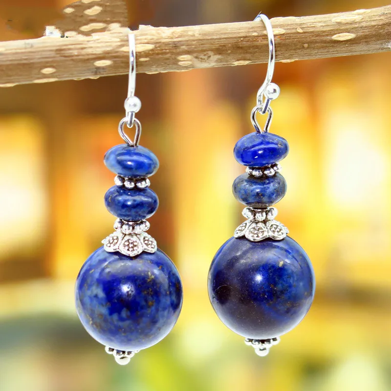 Новые серьги в стиле ретро с натуральными бусинами из лазурита|Серьги-подвески| |