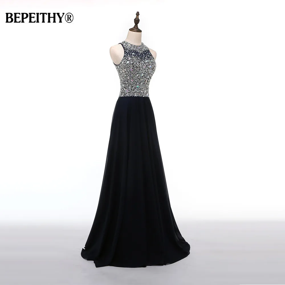 Женское вечернее платье A Line Черное длинное со стразами лиф стразами|prom gown|black long