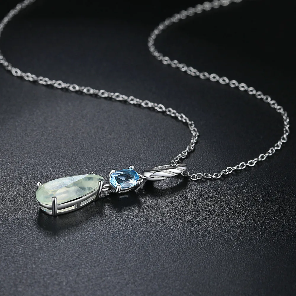 MoBuy Romantic Natural Gemstone Blue Topaz Chain Necklaces 925 Sterling Silver White Gold Plated Women Jewelry Necklace MBNI063 | Украшения