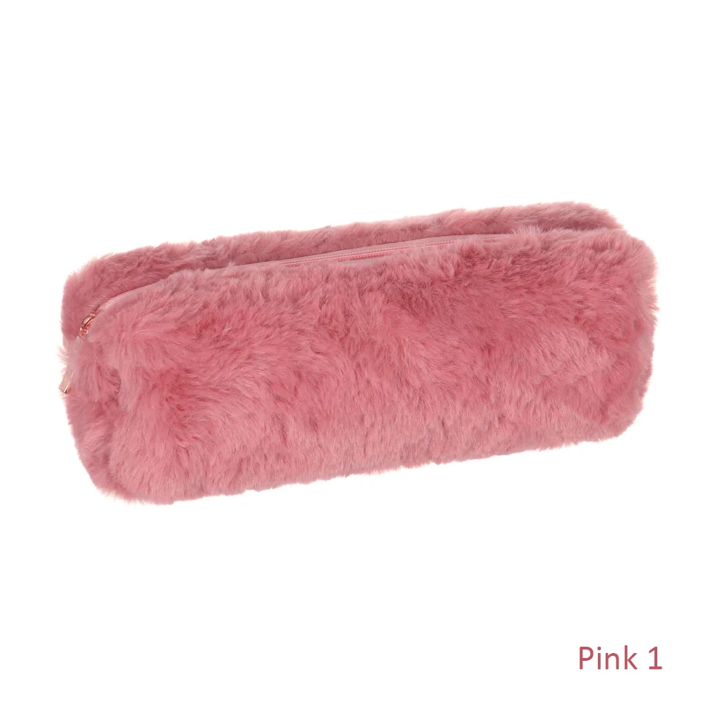 Pink 1 Однотонный плюшевый косметический чехол для женщин, органайзер для путешествий, необходимый красивый чехол для макияжа, сумка Kawaii, сумка на молнии, подарки для детей - Цвет: Pink 1