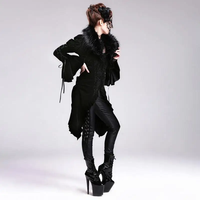 Devil Fashion Women's Asymmetric Vintage Goth Fur Collar Coat CT011 | Женская одежда