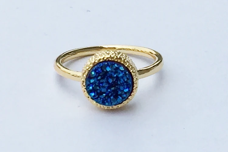 BOROSA натуральный Титан Druzy Agates кольца медь золото цвет круглый и квадратный камни синий черный Druzy кольцо размеры 6 и 7 - Цвет основного камня: blue druzy