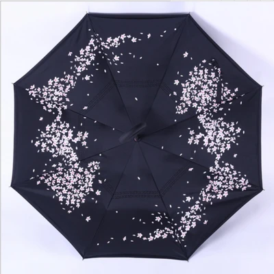 Drop shipping Windproof C-type Folding reverse umbrella hands-free rain/sun women/men outdoor double Layer Inverted zizihua - Цвет: yinghua