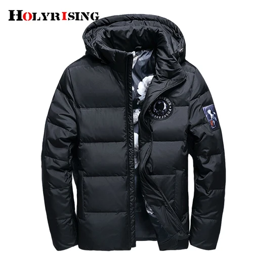 Holyrising jaqueta masculina, мужской пуховик, мужское пуховое пальто с капюшоном, casaco masculino inverno, мужской зимний тонкий пуховик на утином пуху, 18381 - Цвет: Черный