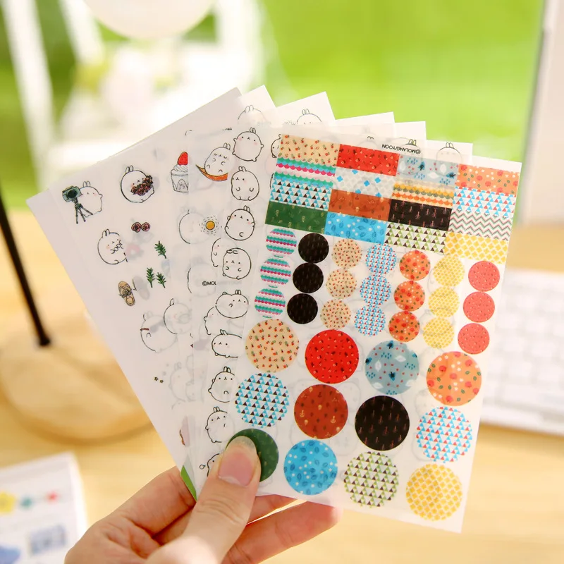 Корейские декоративные наклейки Molang для животных 6 шт. дневник творчества|diary