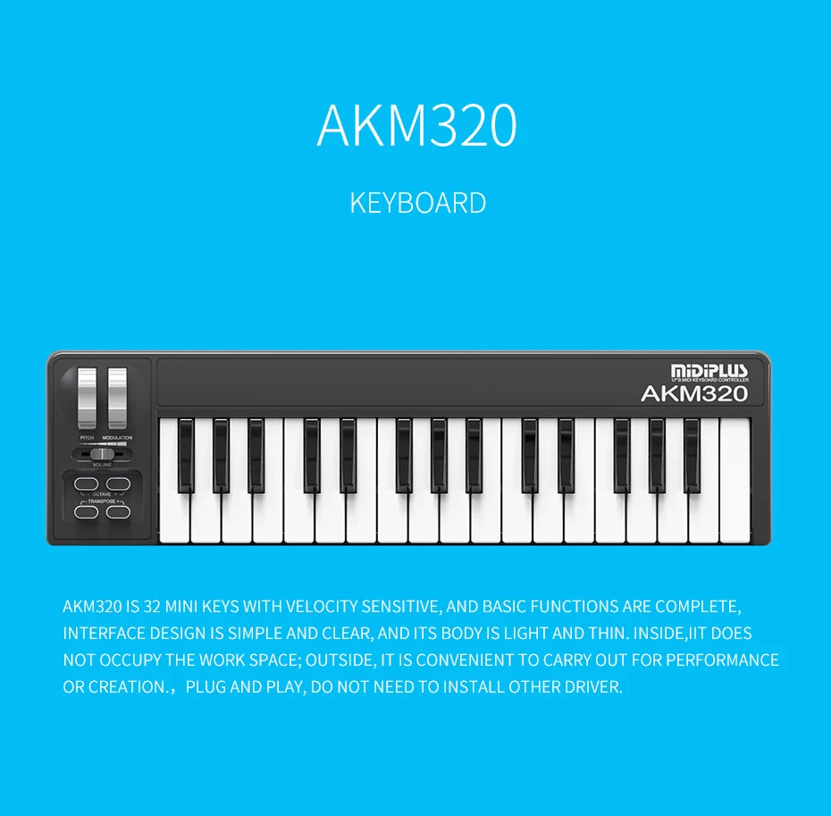 MIDIPLUS AKM320 миди клавиатуры пианино и барабанные колодки MIDI Контроллер 32-ключ мини ключ usb клавиатура
