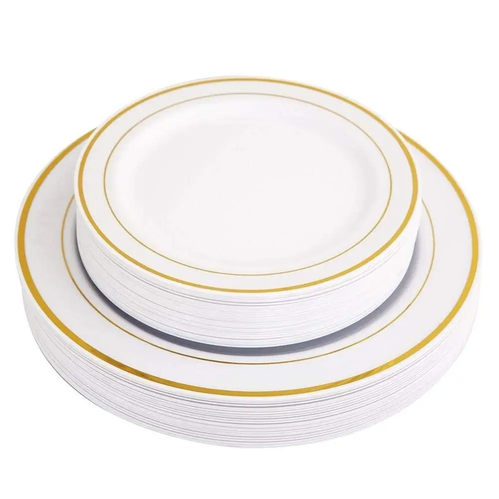 

Gold Disposable Plastic Plates- Gold Rim Wedding Party Plates,Premium Heavy Duty Dinner Plates Salad Desserts Plates -25pack