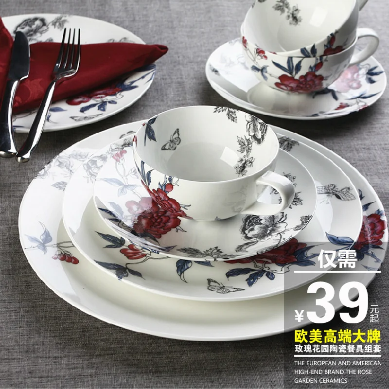 Chinese CharacteristicsHigh-end European and American big rose garden ceramic tableware set tea coffee cup saucer Panwan | Дом и сад