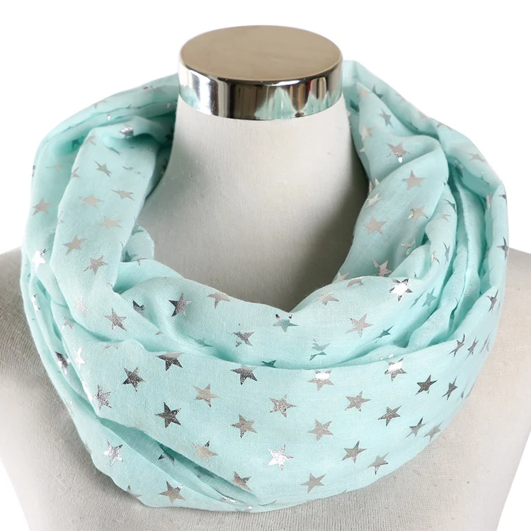 Mint Green FOXMOTHER Новая мода блестящая бронзовая Серебристая черная синяя серая звезда бесконечность шарфы снуд для дам женские подарки - Цвет: Mint Green