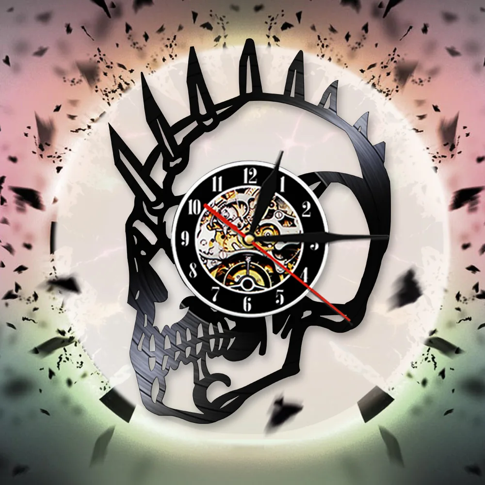 Настенные часы в стиле ретро грубые панк с рисунком скелета голова страшные