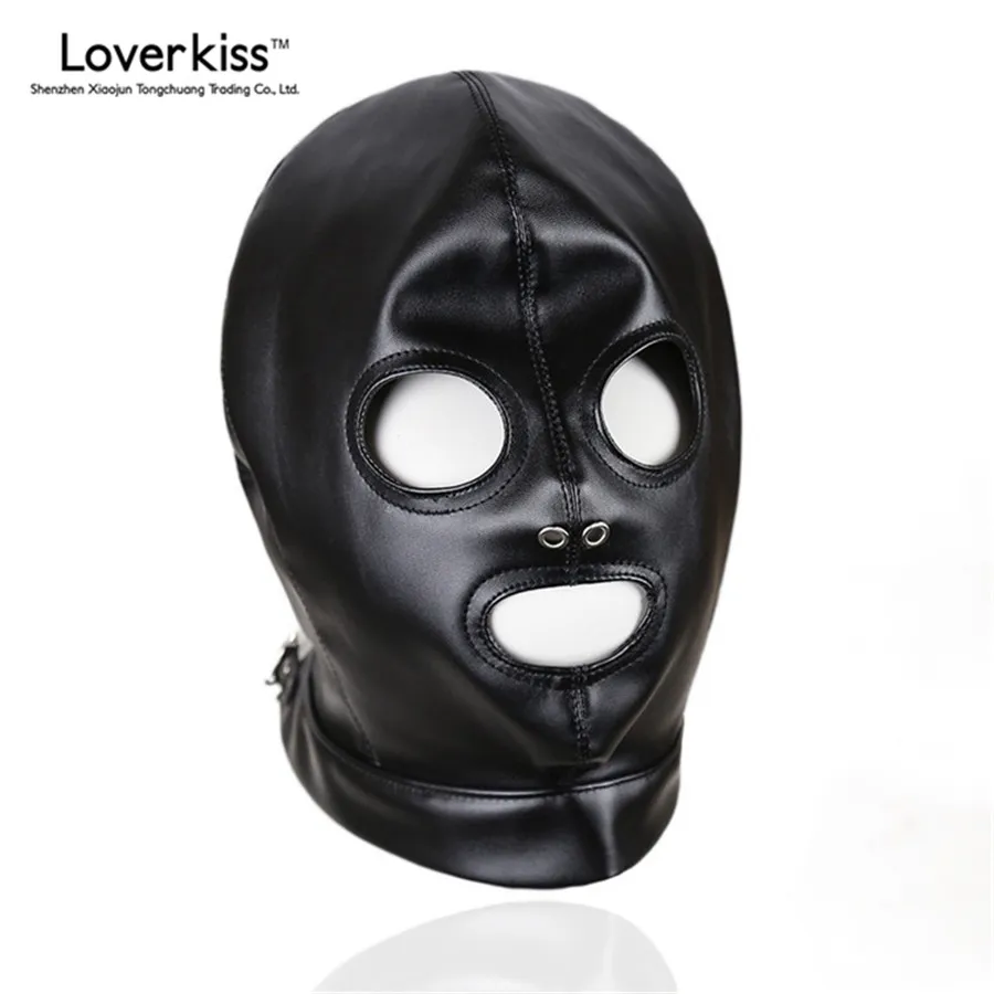 Фетиш маска для взрослых Loverkiss с 3 отверстиями секс ограничитель бондаж игрушки