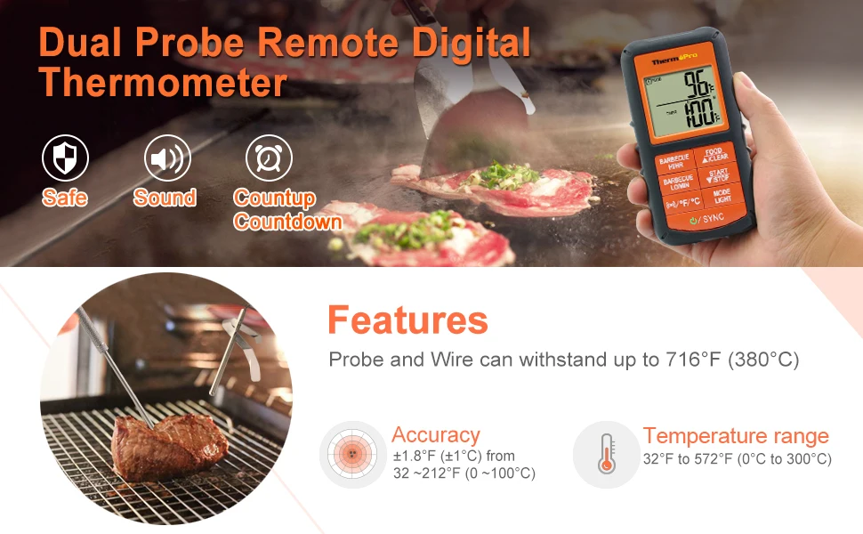 ThermoPro TP08 беспроводной дистанционный Цифровой Кухонный Термометр для приготовления пищи-двойной зонд для Барбекю курильщик гриль печь-мониторы еда/мясо