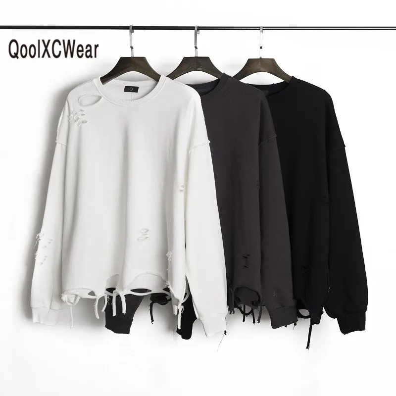 QoolXCWear Весенние Новые толстовки мужские модные рваные хип-хоп толстовки уличная толстовка с дырками