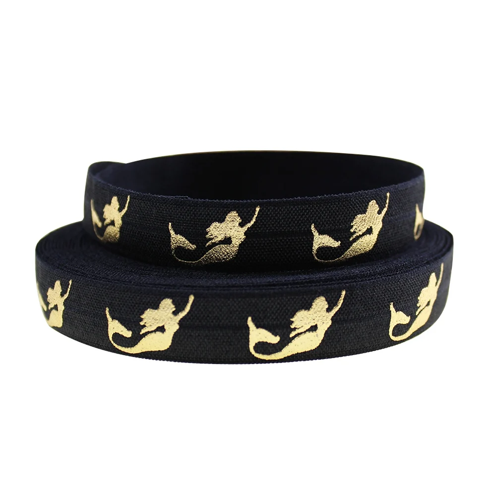 Золотая фольга принт Русалочки складывается эластичный враг для конского хвоста