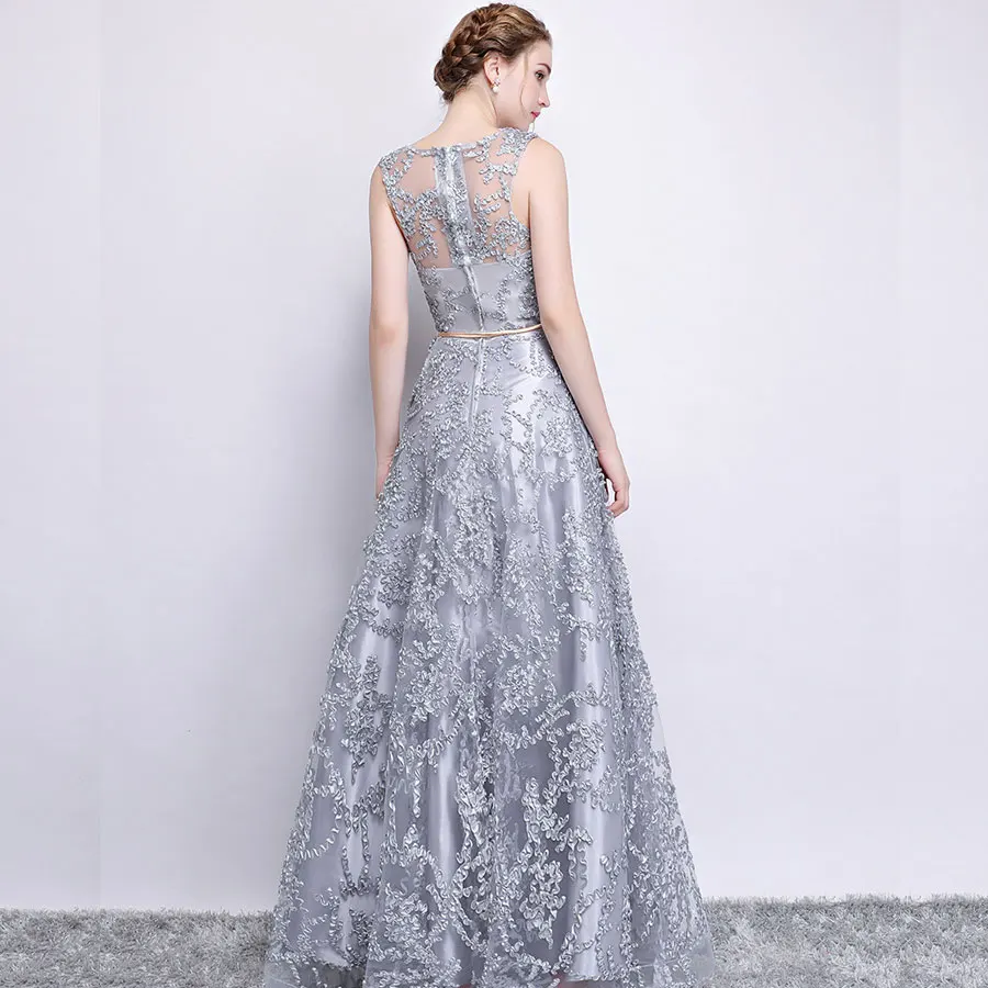 2019 длинное вечернее платье серый/бордовый элегантные длинные кружевные