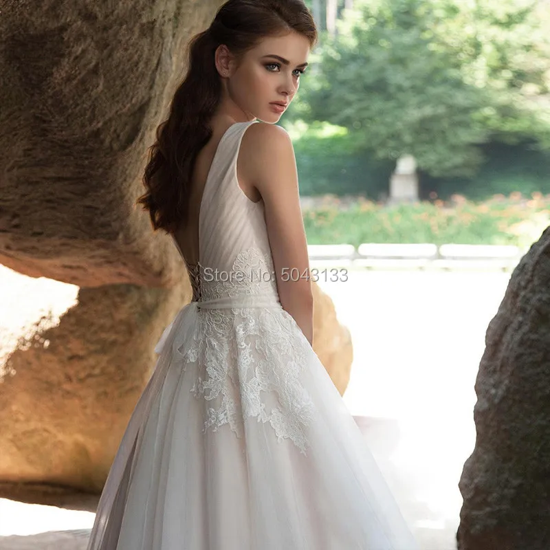 Элегантное Тюлевое свадебное платье с аппликацией Vestido De Noiva, v-образный вырез, без рукавов, свадебные платья, пляжное платье невесты