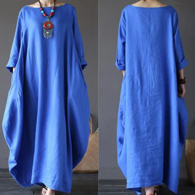 New Crew Neck Batwing Sleeve Baggy Long Dresses Women Casual Party Kaftan Solid Spring Summer Dress Robe Plus Size Clothes | Женская