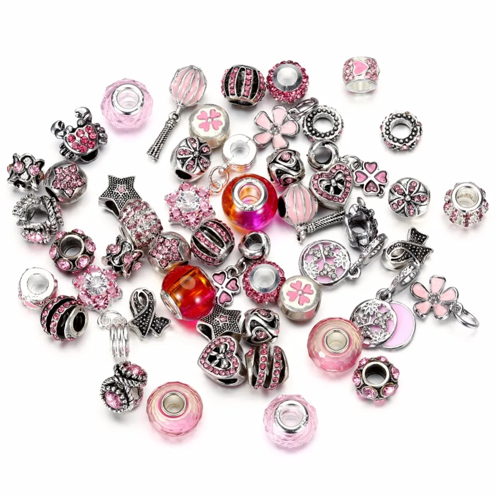8 Colors Assorted Silver Tone Charms Rhinestones Bead Murano Glass Beads and Spacers Pack of 50 | Украшения и аксессуары