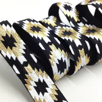 5 Yards 5/8 Black Gold Foil Aztec Printed FOE Elastic Ribbon, DIY Hair Ties, Elastic, Elastic by the yard Diy Headband Elastic