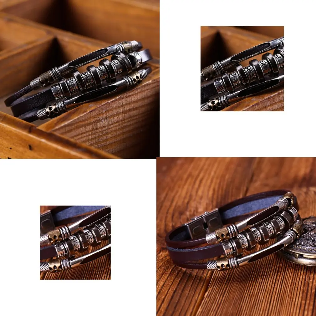 Ручной работы многослойная воловья кожа ручной браслет цепочка для мужчин