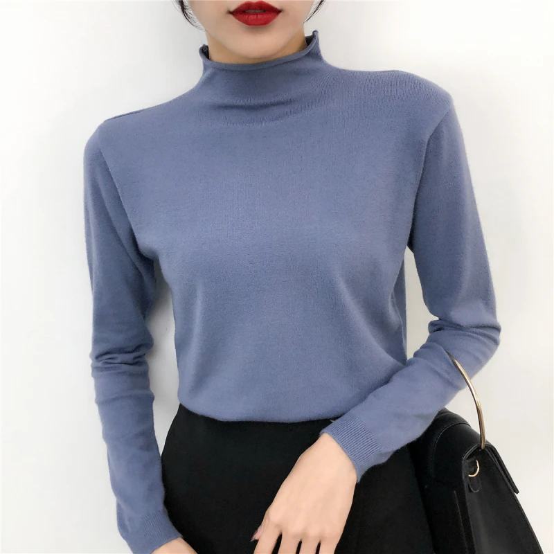

Autumn/winter 2019 new short style of half turtleneck sweater women's long sleeve knit sweater Korean version Bottoming sweater