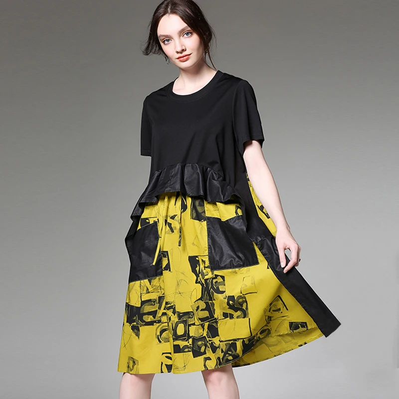 

cotton summer dresses plus size women 2020 lady casual fashion patchwork print loose party dresses female beach dress 4xl cloth