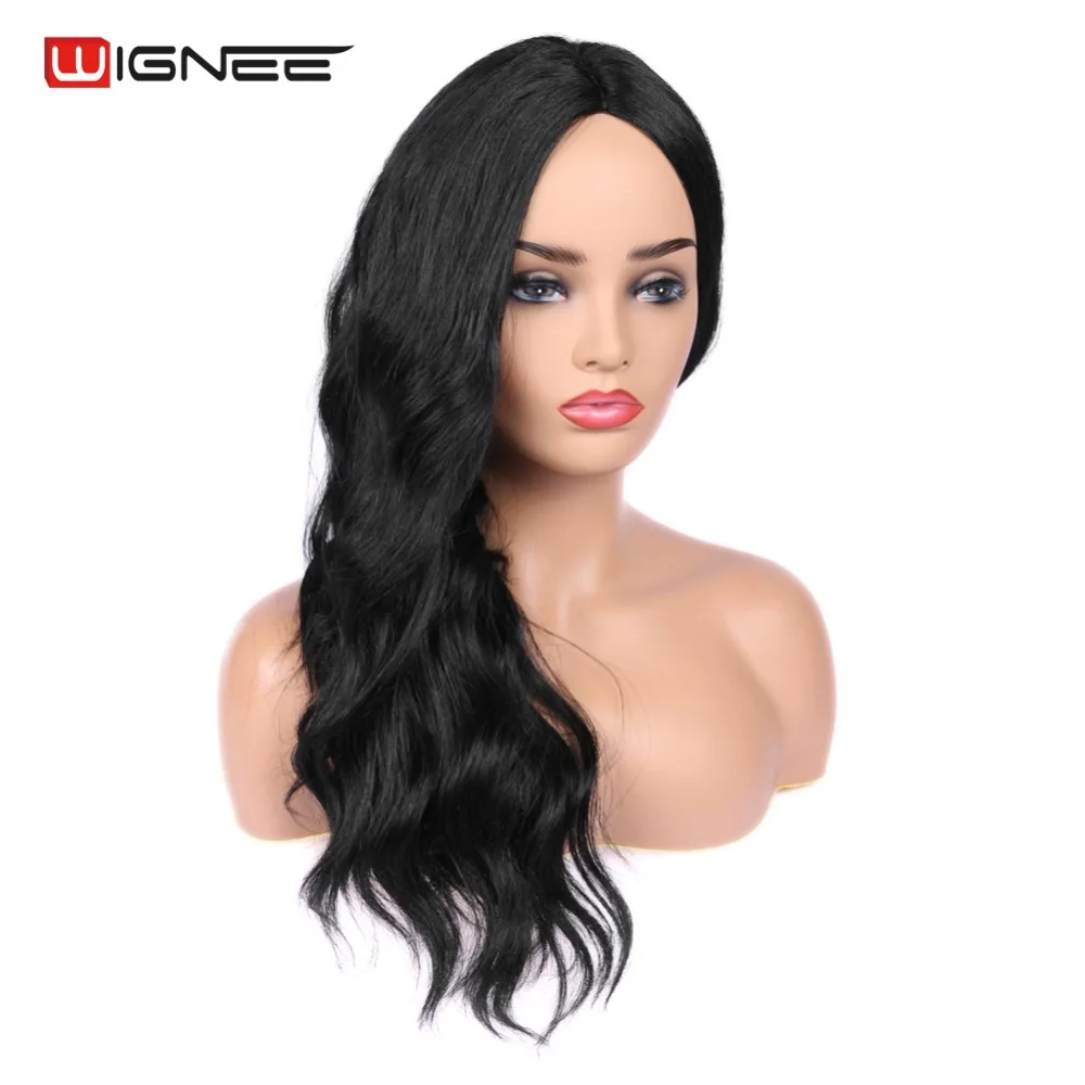 Wignee длинные волнистые волосы средняя часть синтетический парик для черных
