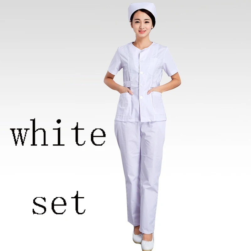 white set Для женщин тонкий Стиль медицинская Униформа(вы можете выбрать нужный вариант, Регулируемая посадка на талии; рубашку или парой Талия на резинке брюки или целый набор - Цвет: white set