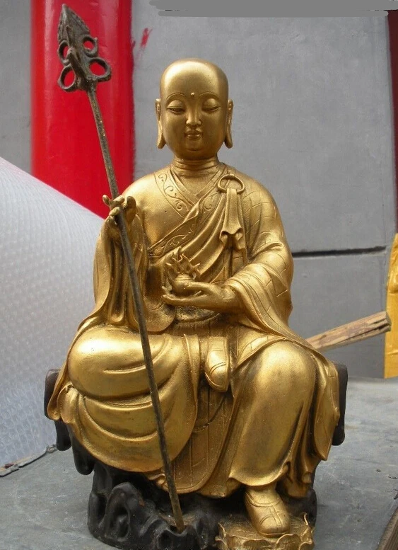 

bi001919 12"Tibet Buddhism Temple Bronze gild Jizo Ksitigarbha Buddha Statue