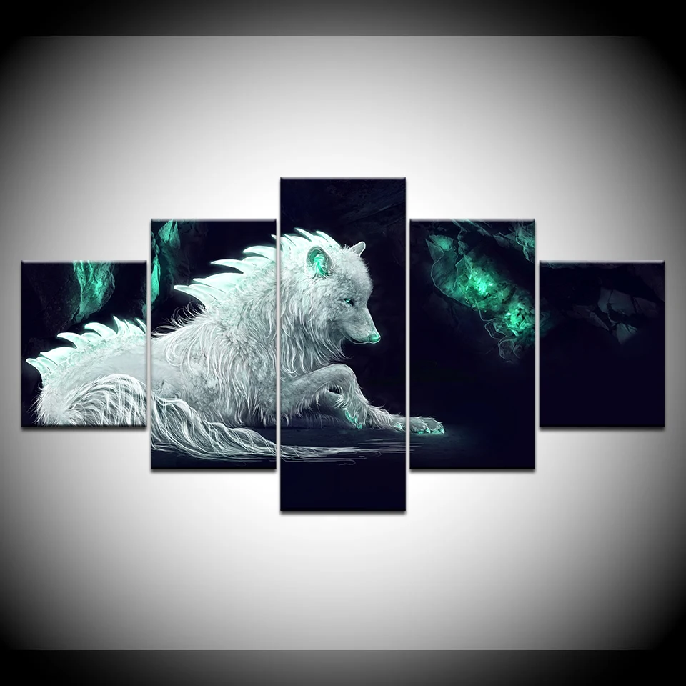 Печать на холсте Модульная картина 5 шт. животных Постер &quotВолк&quot стену для