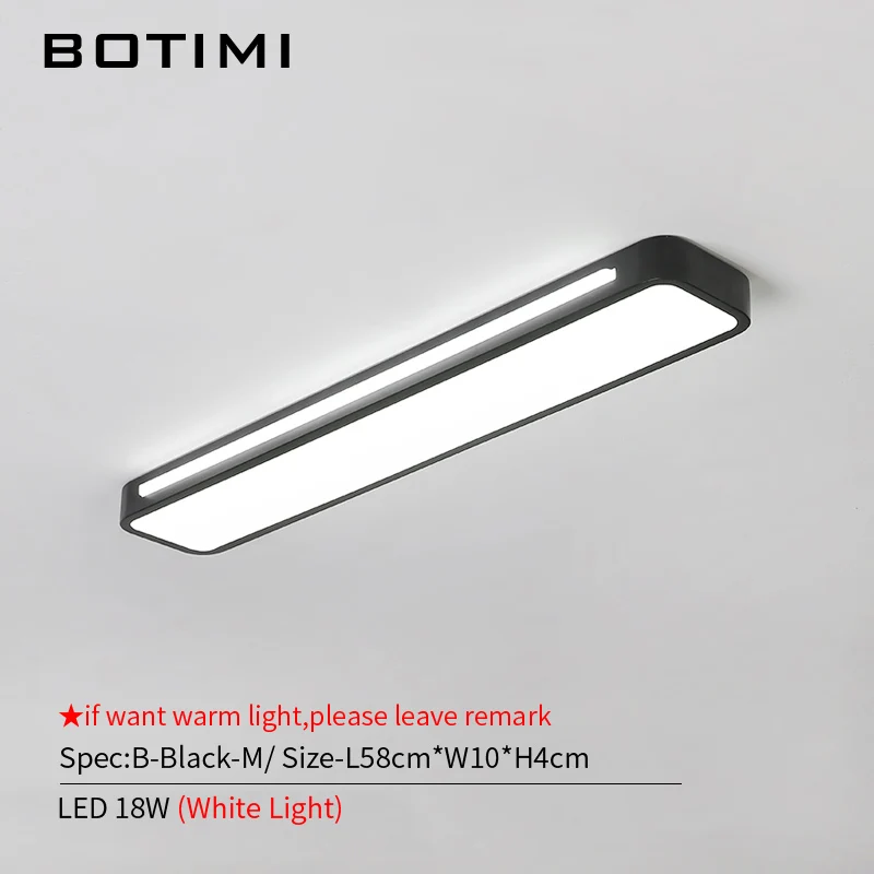 B-Black-M-WL BOTIMI прямоугольник 220 В светодиодный потолочный светильник для коридора Современный Белый поверхностный монтаж гардеробная лампа простое офисное освещение - Цвет корпуса: B-Black-M-WL