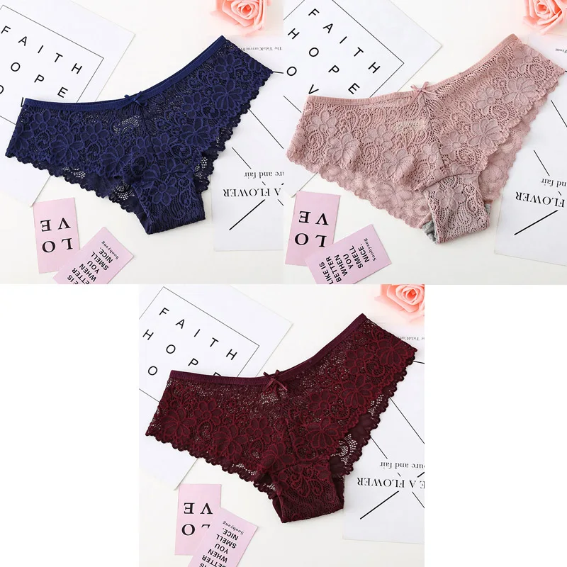 blue pink winered 3 штуки трусики для нижнего белья женские сексуальные кружевные дышащие полые женские трусики прозрачное Сексуальное белье для женщин - Цвет: blue pink winered