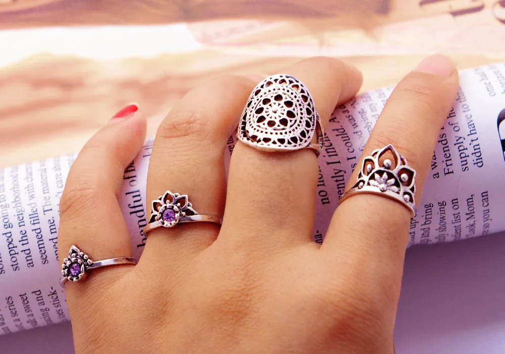 4 шт./компл. богемные Модные Ретро преувеличенные полые лотоса тотемные